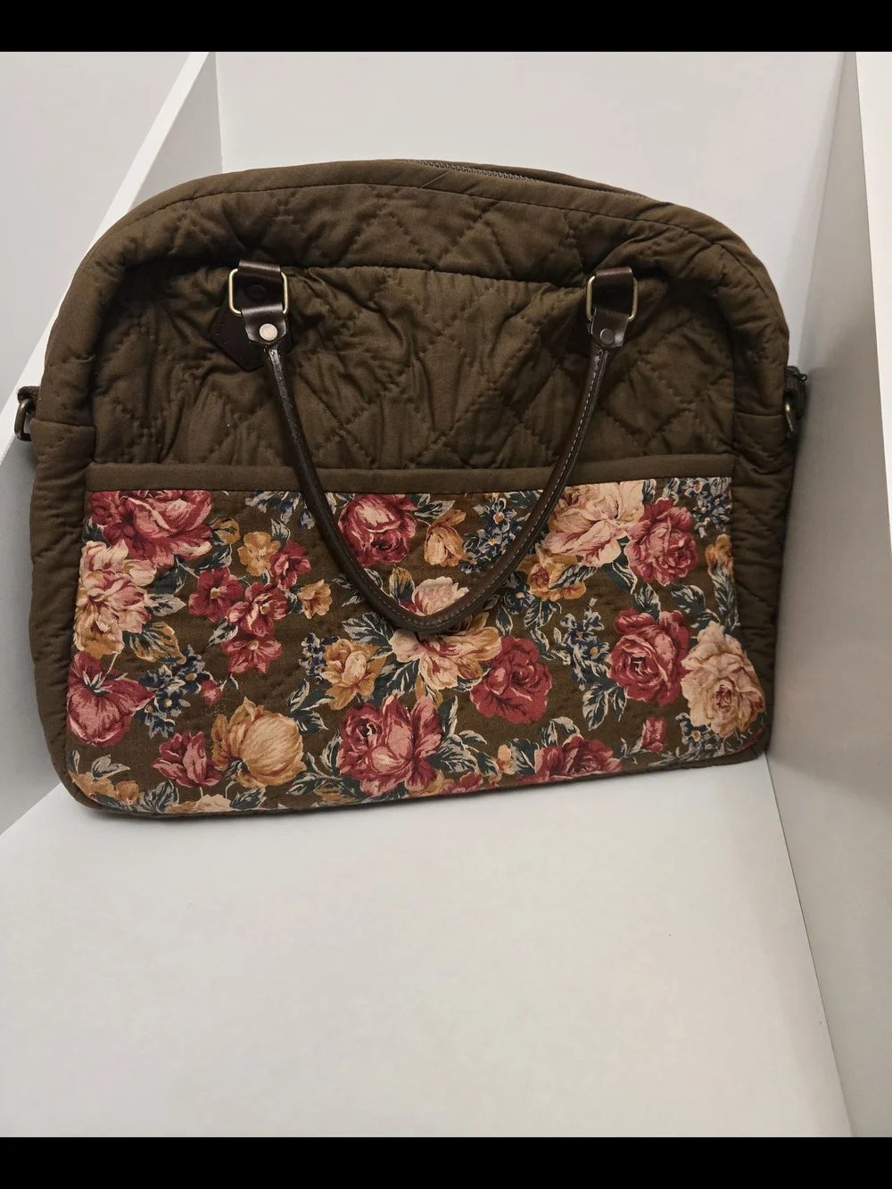 Quilted Floral Tote Bag in Brown